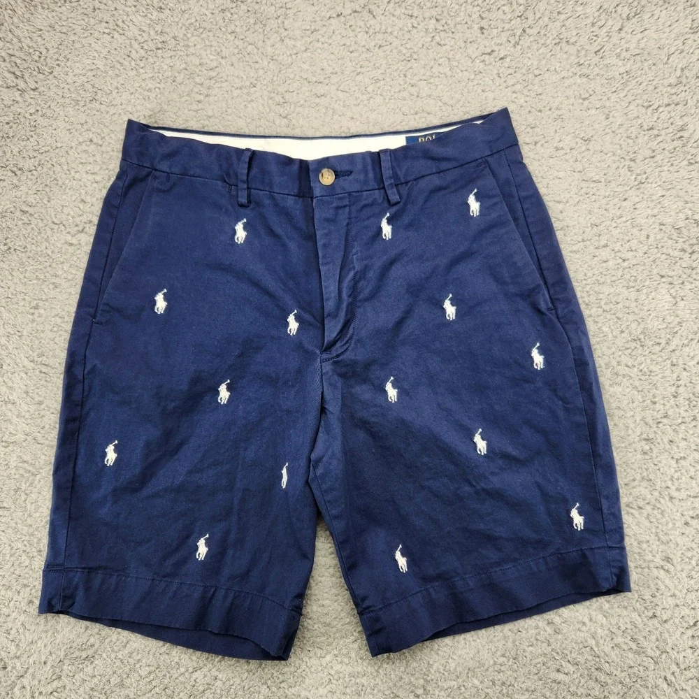Polo Ralph Lauren Stretch Classic Fit Chino Shorts Mens 30 Pony Print Blue